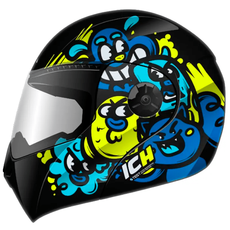 Casco Moto Infantil Niño Niña 3/4 Negro Azul Brillante Biker