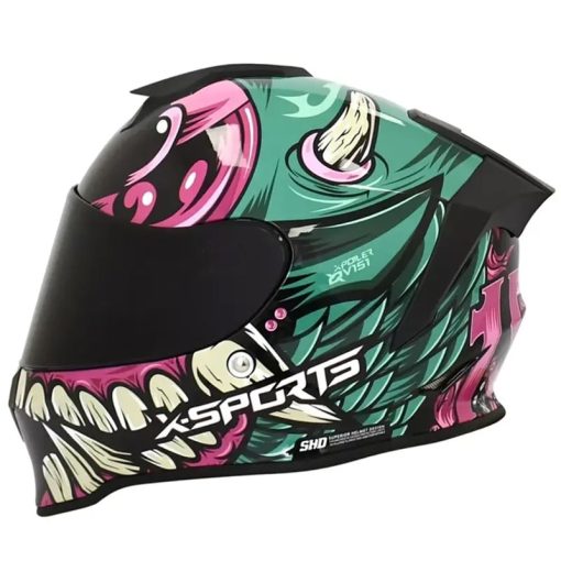 Casco X-Sports V151 Evil Verde Rosa Brillo