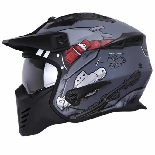 Casco Shaft 225 Pilot Fighter Gris Mate Rojo