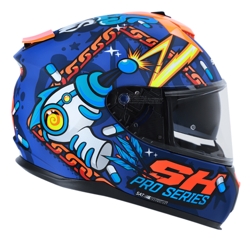 Casco Shaft Pro 610Dv Happy Azul Mate Naranja - Image 2