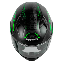 Casco Hro 3420Dv World Wide Negro Mate Verde1 - Punto Llantas 3
