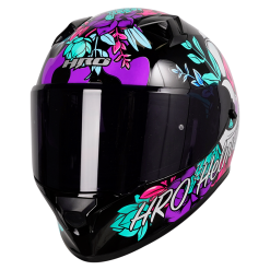 Casco Hro 523Dv Flowerist Negro Mate Azul2 - Punto Llantas 2