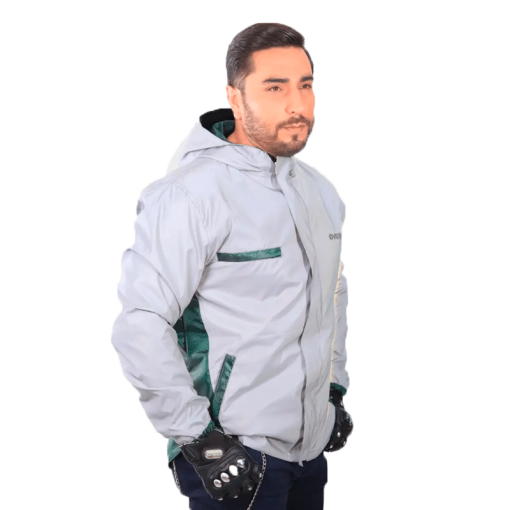 Chaqueta Over Doble Faz Reflectiva Impermeable Verde Militar - Image 3