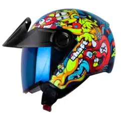 Casco Shaft 212 Moster Pets Azul Naranja Visor Iridium Azul