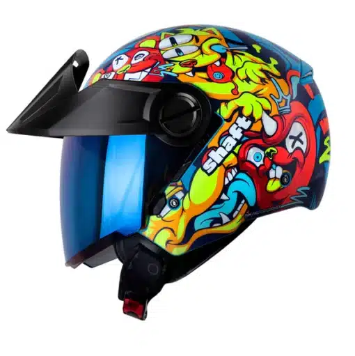 Casco Shaft 212 Moster Pets Azul Naranja Visor Iridium Azul