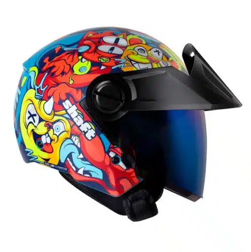 Casco Shaft 212 Moster Pets Azul Naranja Visor Iridium Azul