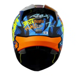 Casco Shaft 560 Evo Menfis Azul Naranja Visor Iridium Dorado 2