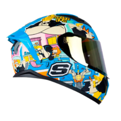 Casco Shaft 582Sp_Evo Johny Bravo Azul Full Color Visor Iridium Dorado 1