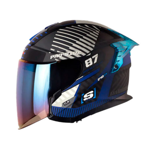 Casco Shaft Pro 240Dv Racetron Negro Azul Visor Iridium Azul 1