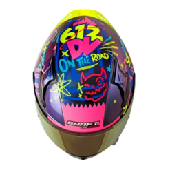 Casco Shaft Pro 612Dv Evo Funny Camaleon Amarillo Visor Iridium Morado 1