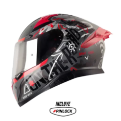 Casco Shaft Pro 612Dv Evo Funny Gris Rojo Visor Iridium Silver 1