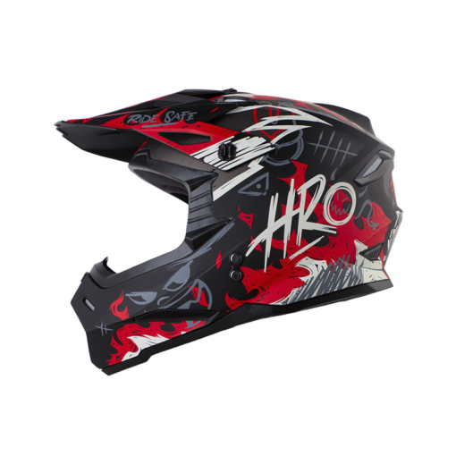 Casco Hro Mx-03 Fire Grunge Negro Rojo