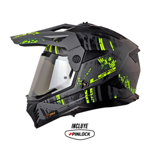 Casco Ls2 Mx-702 Crazy Negro Amarillo Visor Iridium Silver