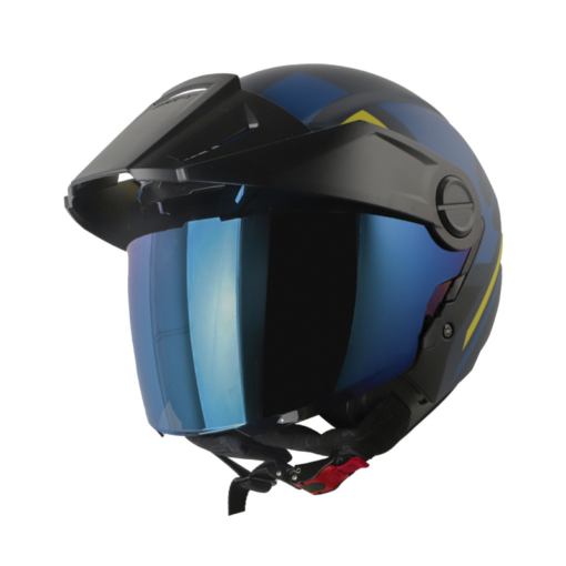 Casco Shaft 212 Drak Azul Oscuro Amarillo Visor Smoke Claro Iidium Azul