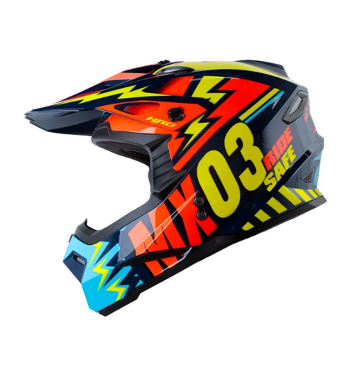 Casco Hro Mx03 Scribble Azul Naranja