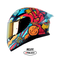 Casco Shaft Pro 612Dv Evo Hippy Azul Naranja Visor Morado