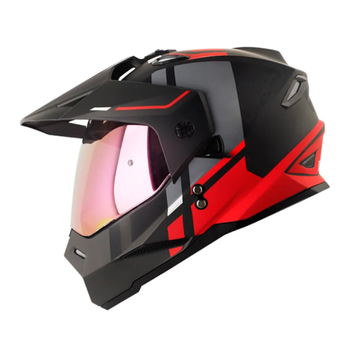 Casco Hro Mx-330Dv Dry Gris Rojo Visor Iridium Rojo