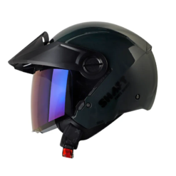 Casco Shaft 212 Solid Verde Oscuro Negro Visor Iridium Azul