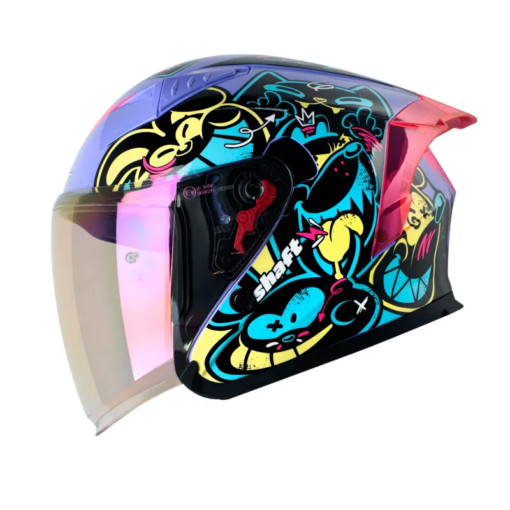 Casco Shaft 226 Gt Anymaniac Morado Azul Visor Iridium Fucsia