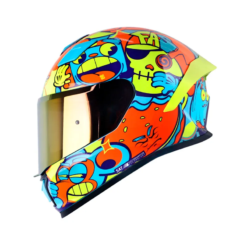 Casco Shaft 559 Dimon Azul Claro Naranja Visor Iridium Rojo