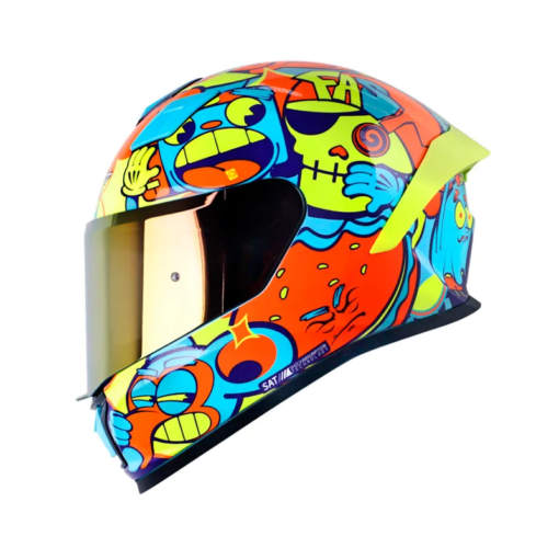 Casco Shaft 559 Dimon Azul Claro Naranja Visor Iridium Rojo