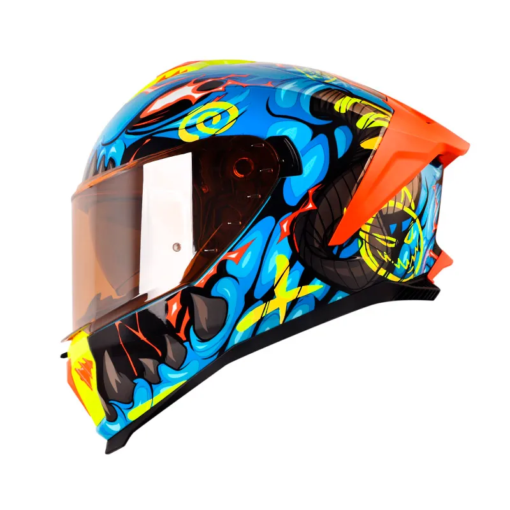 Casco Shaft Pro 611Rs Drakon Azul Negro Visor Iridium Naranja