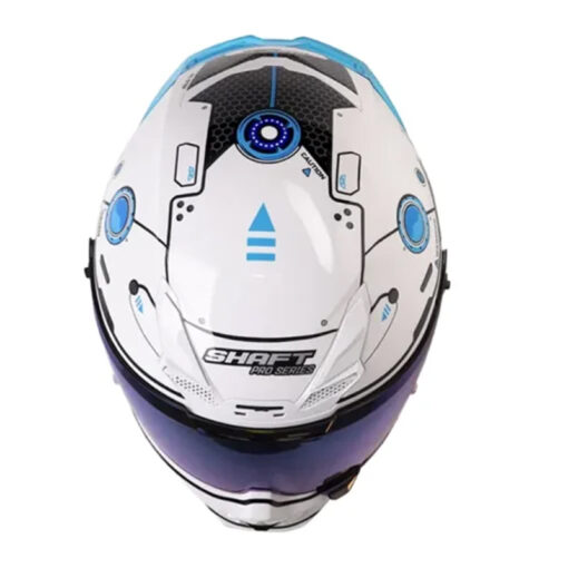 Casco Shaft Pro 615Dv Meckha Blanco Azul Visor Iridium Azul - Image 3