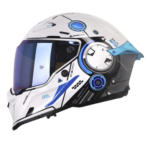 Casco Shaft Pro 615Dv Meckha Blanco Azul Visor Iridium Azul