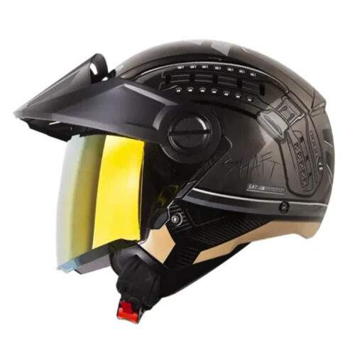 Casco Shaft 212 Ballistic Cromado Negro Visor Iridium Rojo