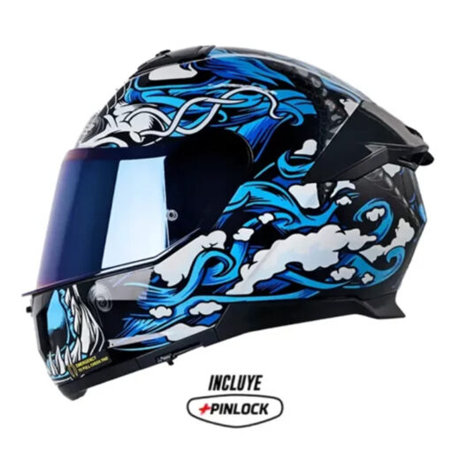 Casco Ls2 Ff808 Dragontige Negro Azul Visor Iridium Azul