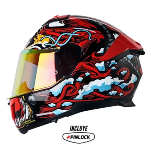 Casco Ls2 Ff808 Dragontige Negro Rojo Visor Revo Rojo